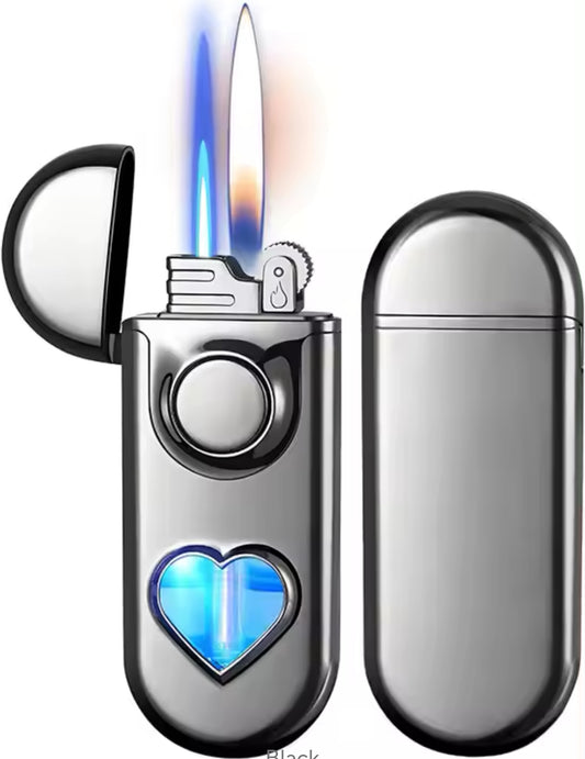 LED Dual Flame Chrome Heart Lighter